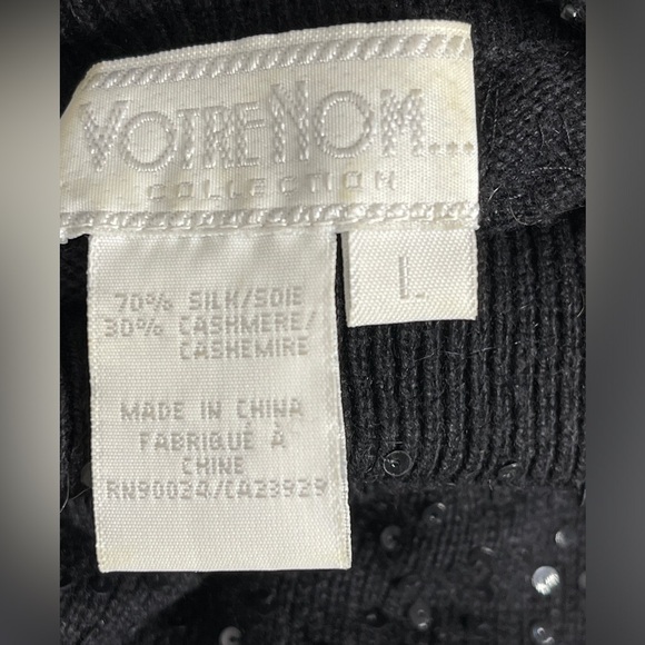 Votre Nom Sequined Silk Cashmere Turtleneck Short Sleeve Top Size Large Vintage - Picture 5 of 5